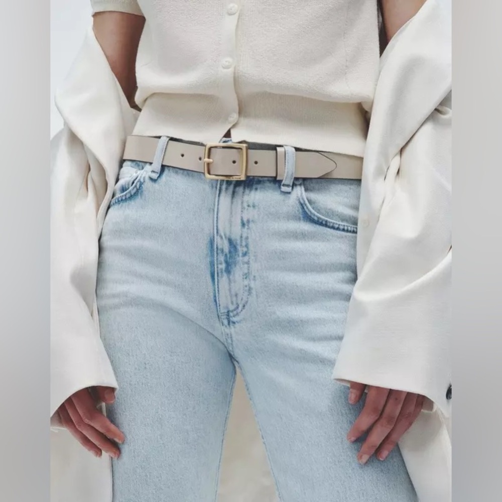 NWT Rag&Bone Boyfriend Leather Belt size Med color Greige Gold Buckle $155 Firm! - Picture 9 of 10